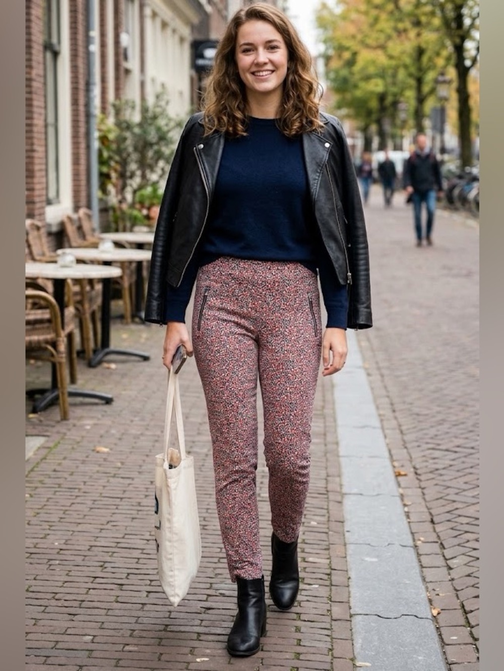 Zara Trousers Red Blue Geometrical Pattern